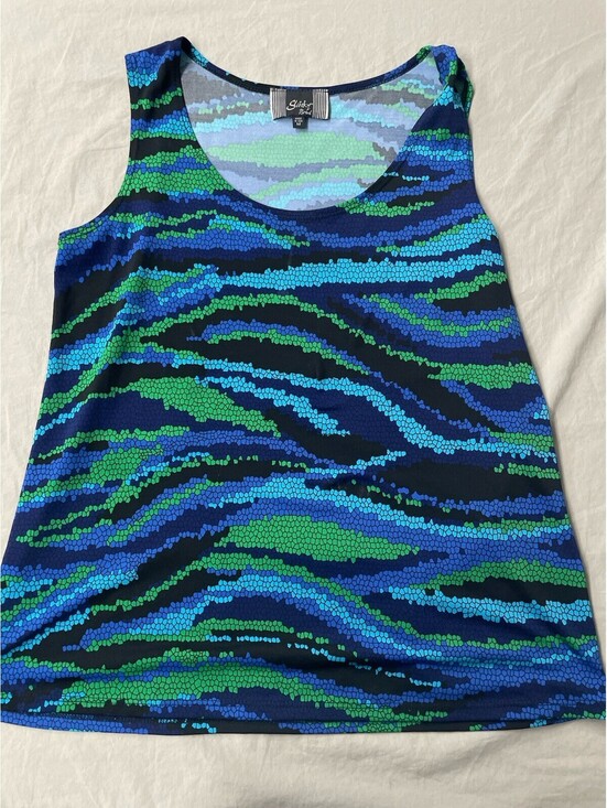 Slinky Brand Tops - Slinky Brand Blue Scoop Neck Tank Top Blouse Size M Made in USA